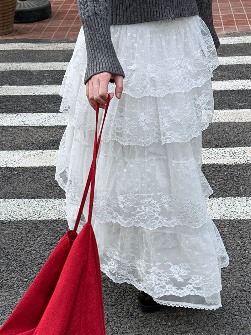 High Waisted A-Line Lace Skirt - Harajuku Style