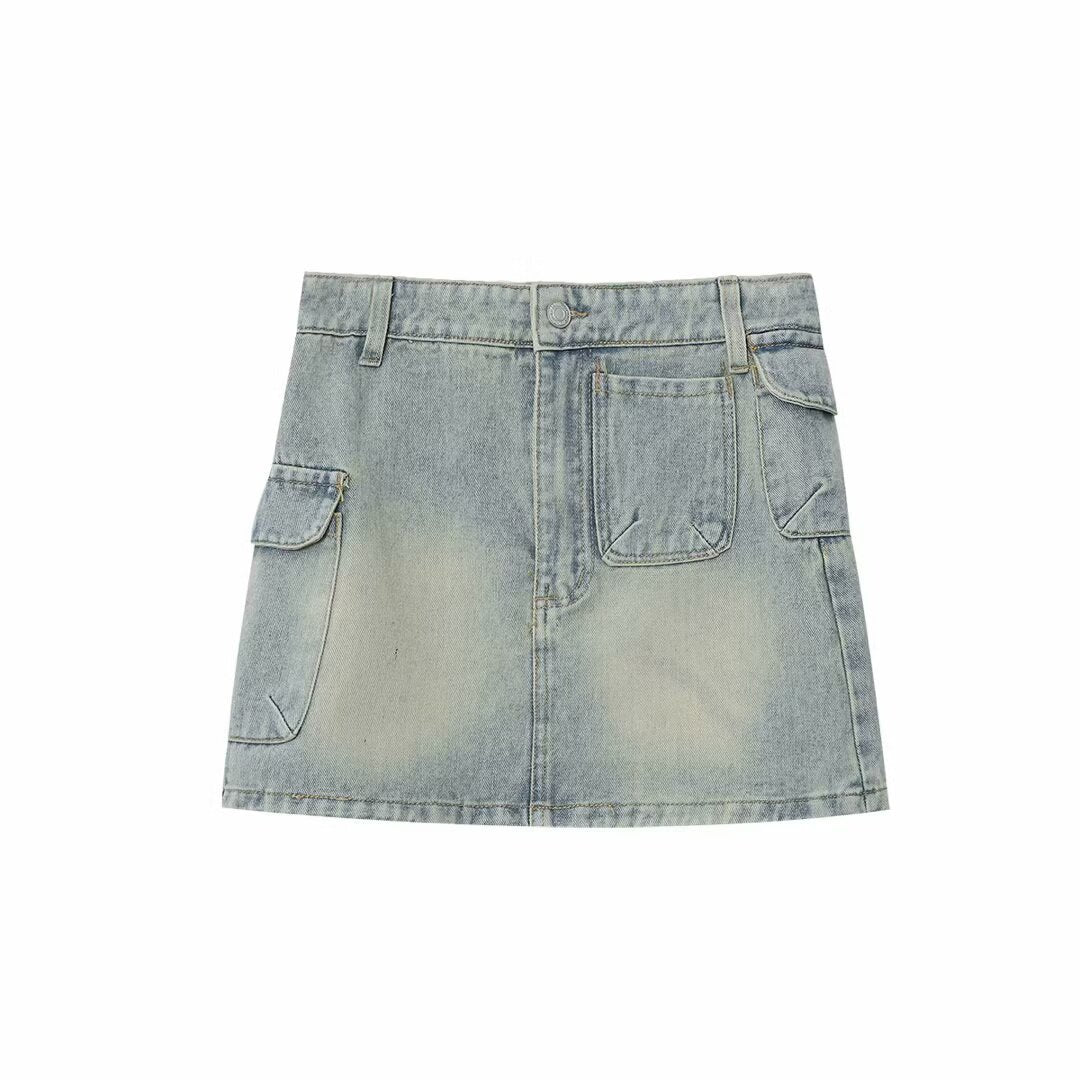 Vintage Sea Blue Denim Skirt for Women