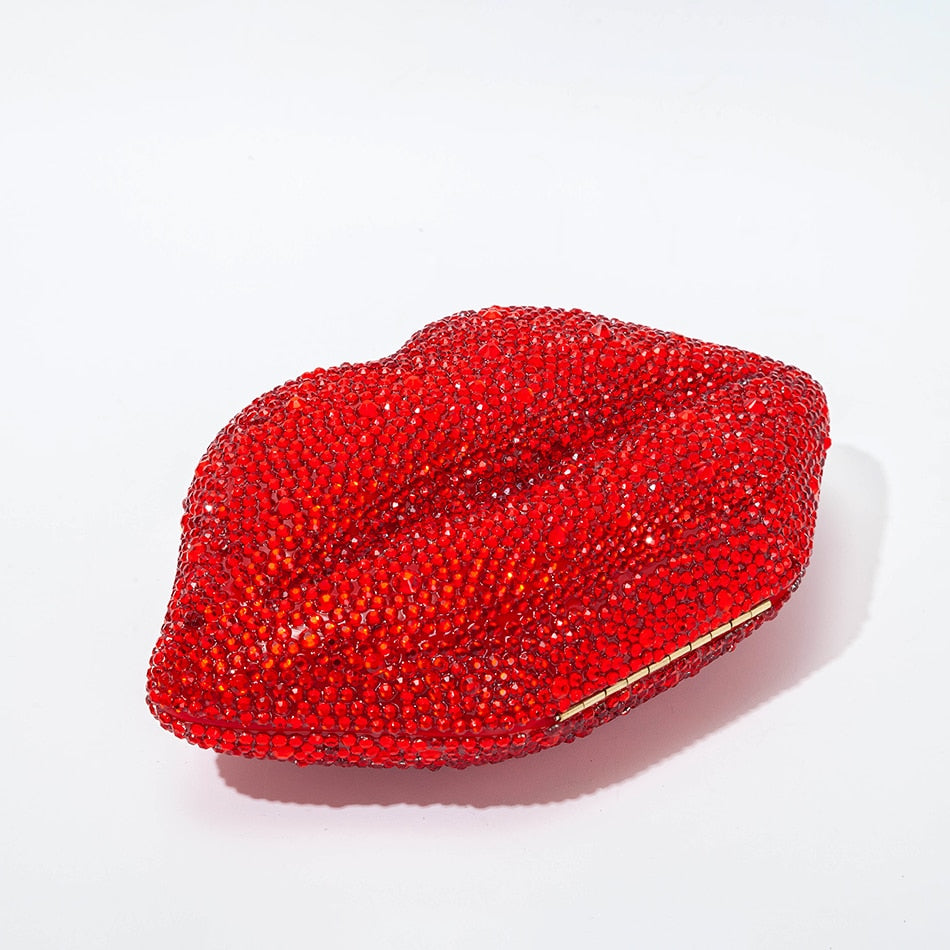 Mouth Shaped Rhinestone Evening Clutch - Playful Crystal Purse