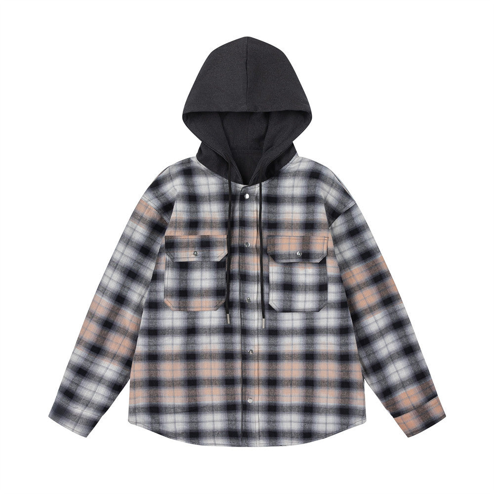 Reversible Tie-Dye Plaid Hooded Shirt for Men