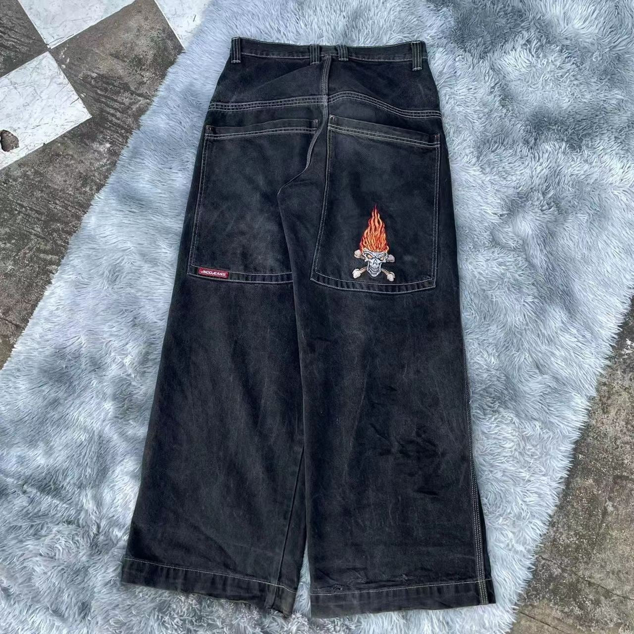 Harajuku Style Printed Jeans - Men's Straight Loose Wide Leg Pants