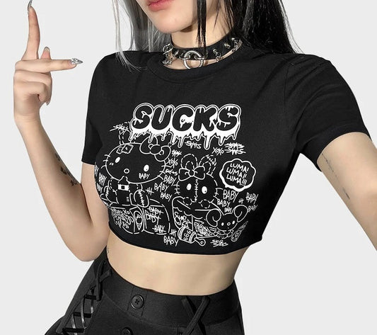 Gothic Cute Kitty Short Sleeve Underwear for Girls