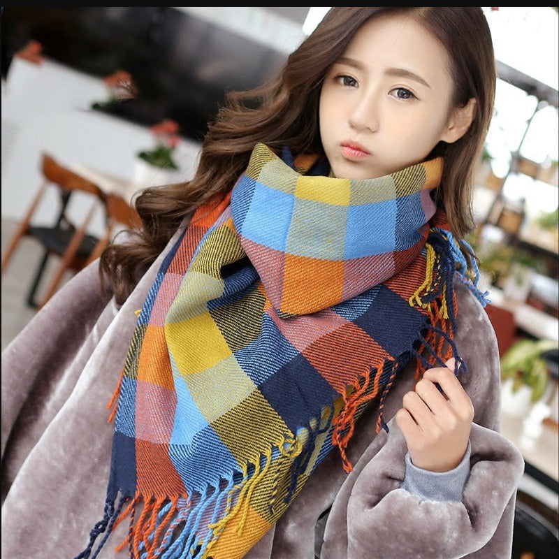 Harajuku Style Color Grid Imitation Cashmere Scarf