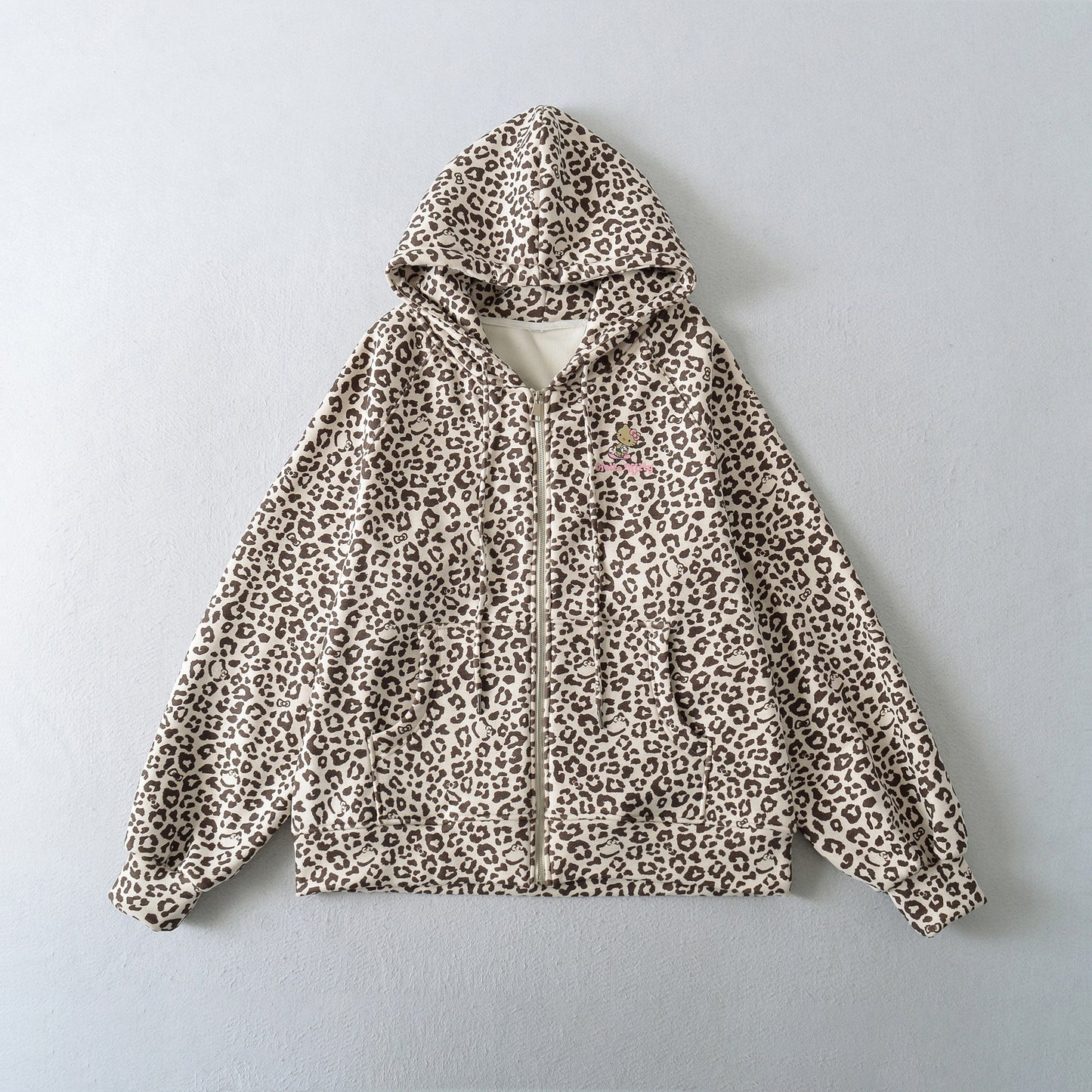 Leopard Print Kitten Print Zipper Hoodie Jacket