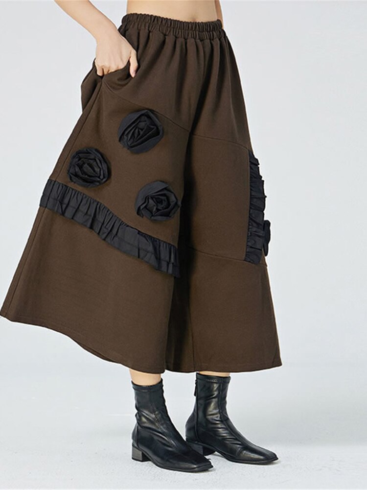 Harajuku-Inspired Three-Dimensional Flower Wide Leg Pants