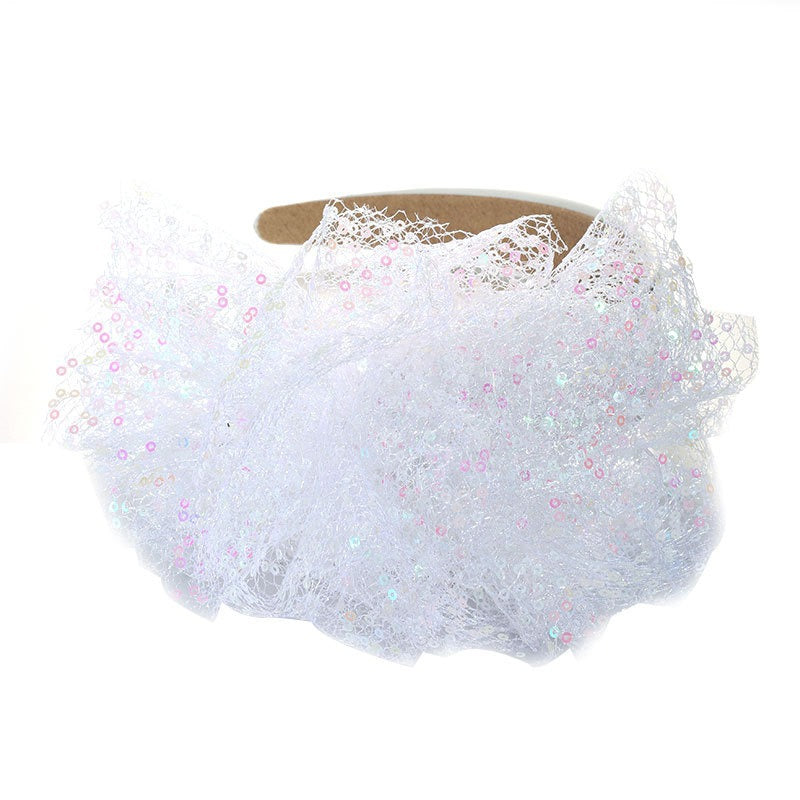 Solid Color Sequin Flower Wide Edge Headband