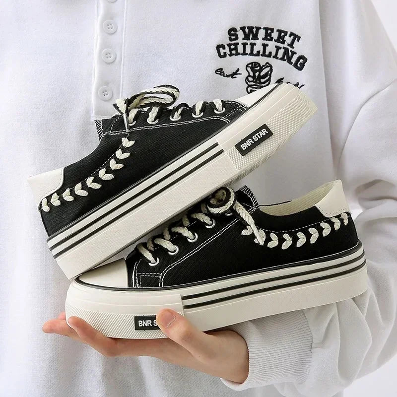 Women’s Platform Canvas Shoes – Chunky Sneakers for Outdoor Fun