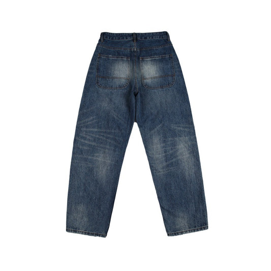 Washed Patch Holes Micro Tapered Denim Pants