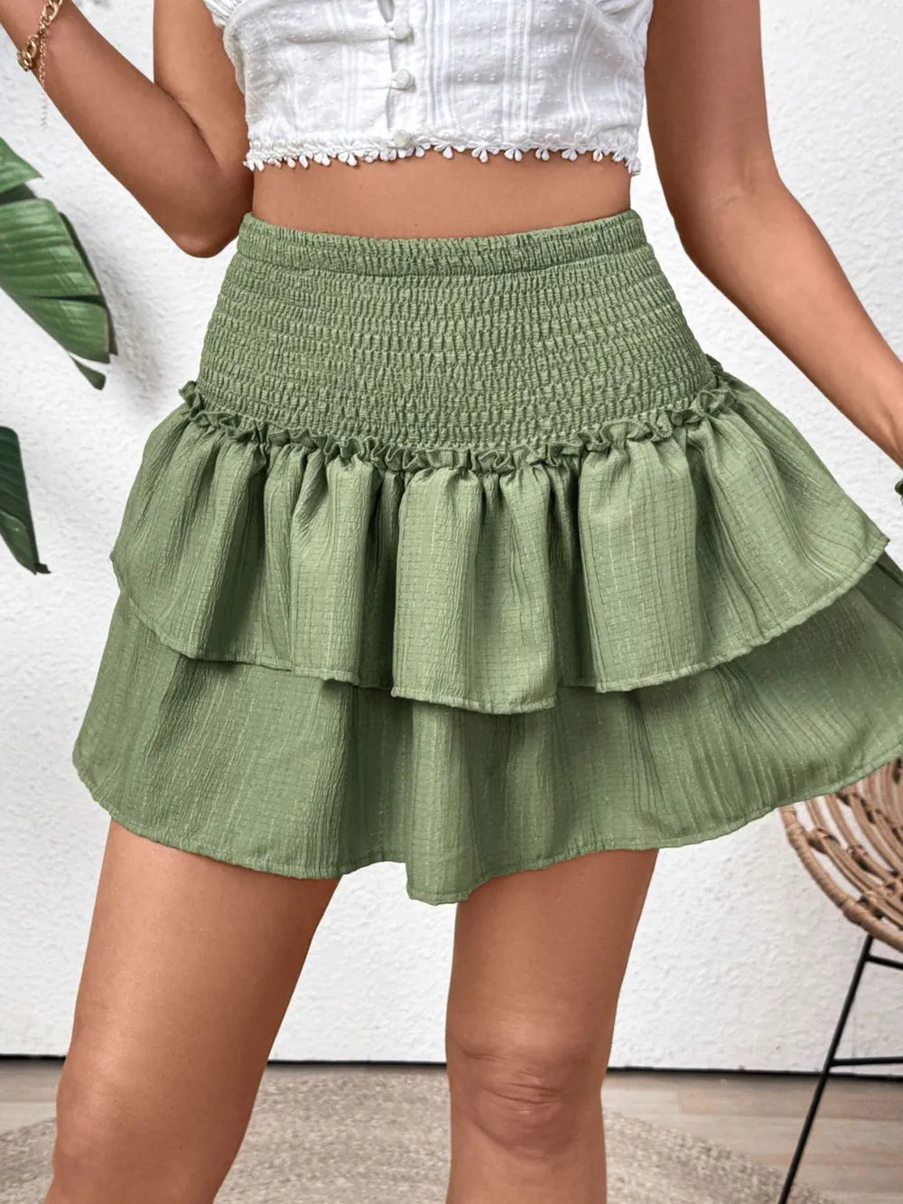 Harajuku Layered Smocked Mini Skirt