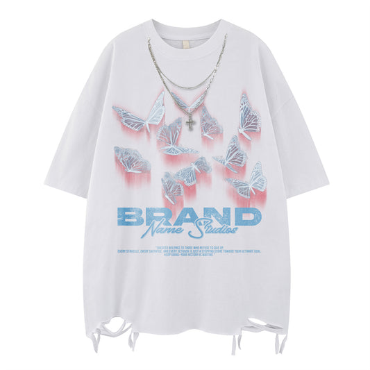 Harajuku Style Vintage Butterfly Print Cotton T-Shirt
