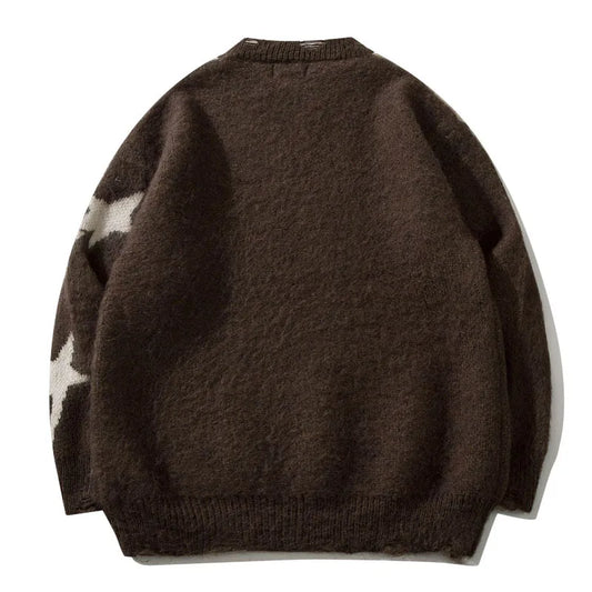 Star Graphic Patchwork Knitted Sweater - Hip Hop Harajuku Style