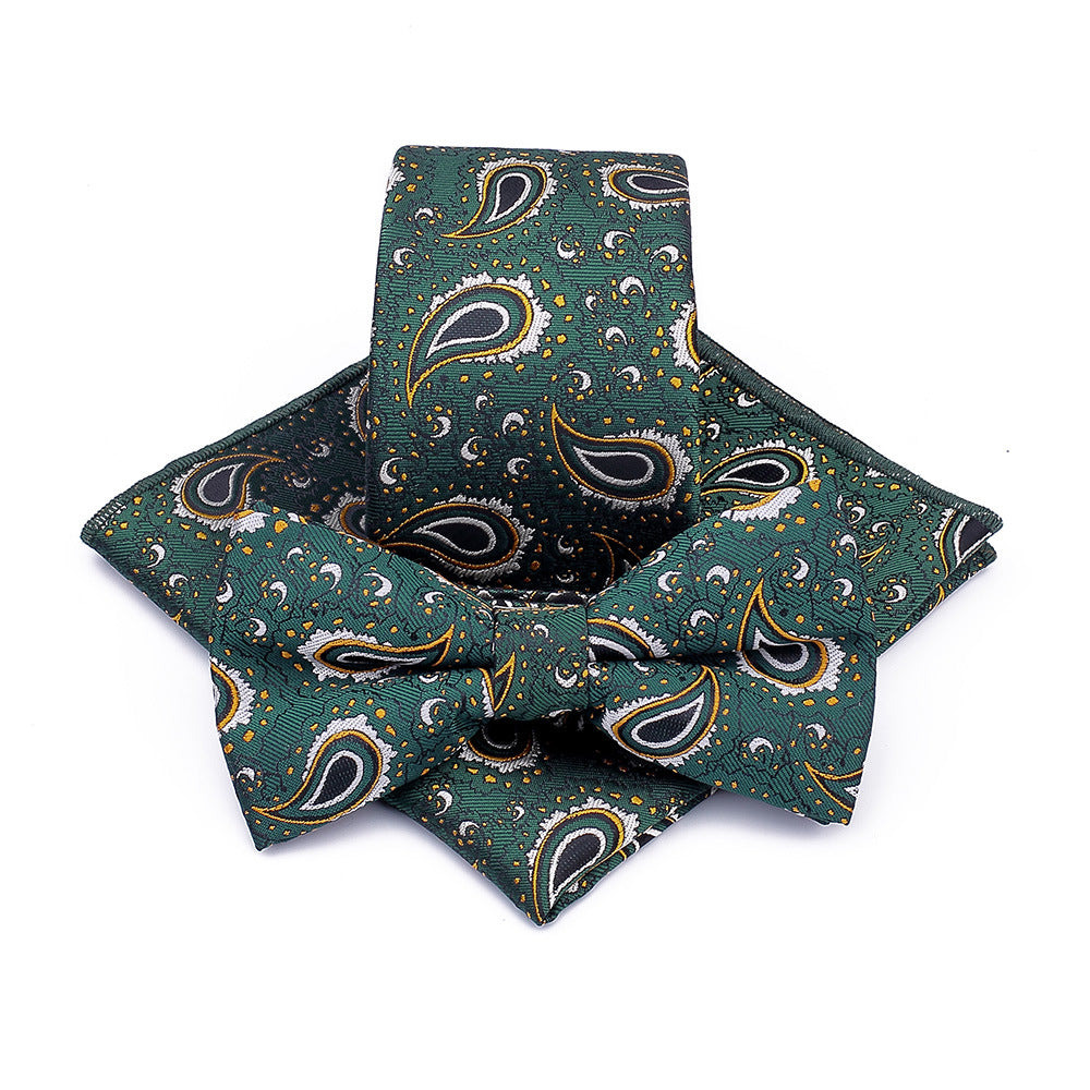 Polyester Tie Men's Jacquard Cashew Flower Floral Bow Tie Set