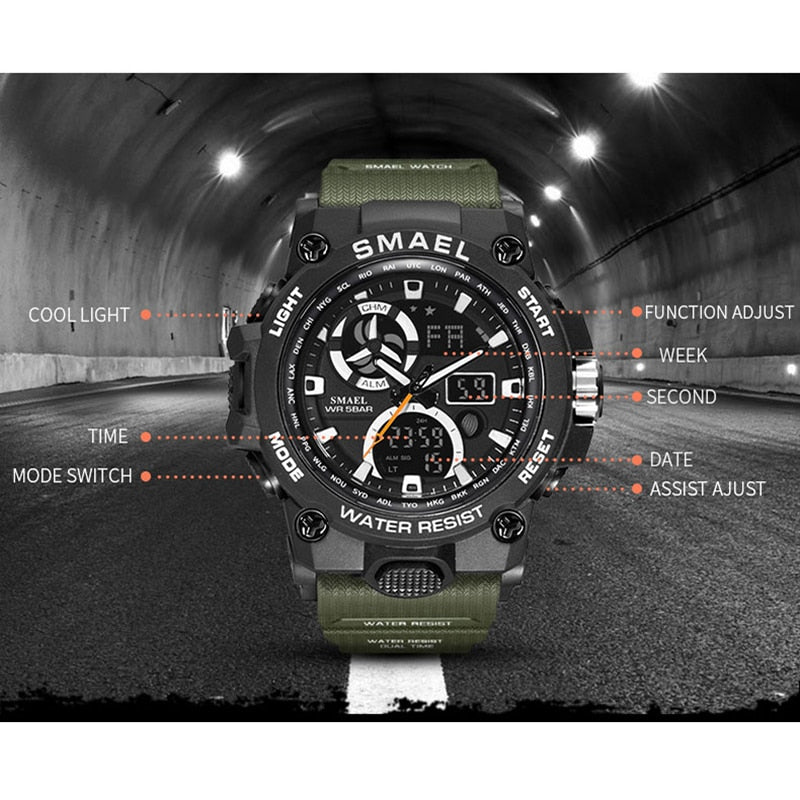 Men's 50M Waterproof Sport Watch - Dual Time Military Style