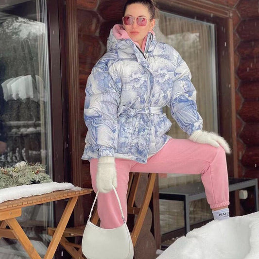 Thickened Warm Cotton Coat with Portrait Print