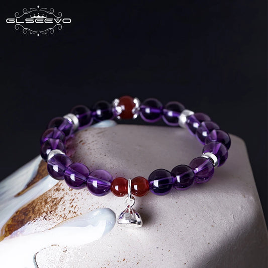 Adjustable 925 Sterling Silver Amethyst & Agate Bracelet