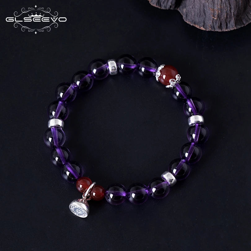 Adjustable 925 Sterling Silver Amethyst & Agate Bracelet