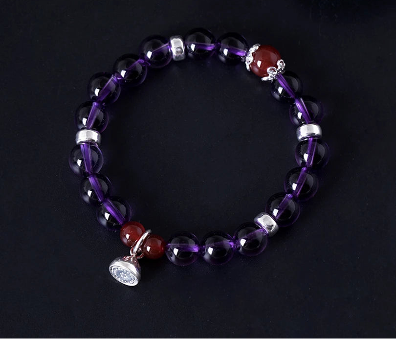 Adjustable 925 Sterling Silver Amethyst & Agate Bracelet