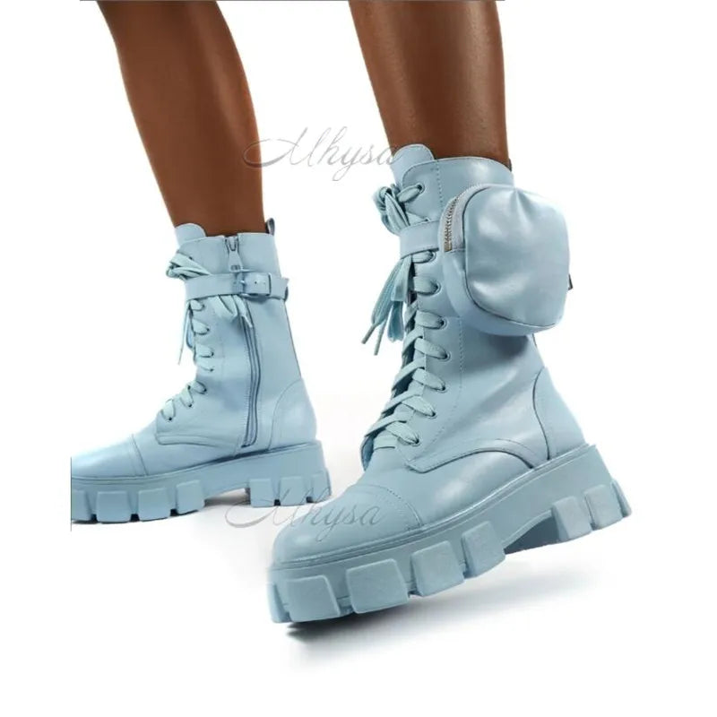 Harajuku Style Ankle Boots with Pocket and Buckle