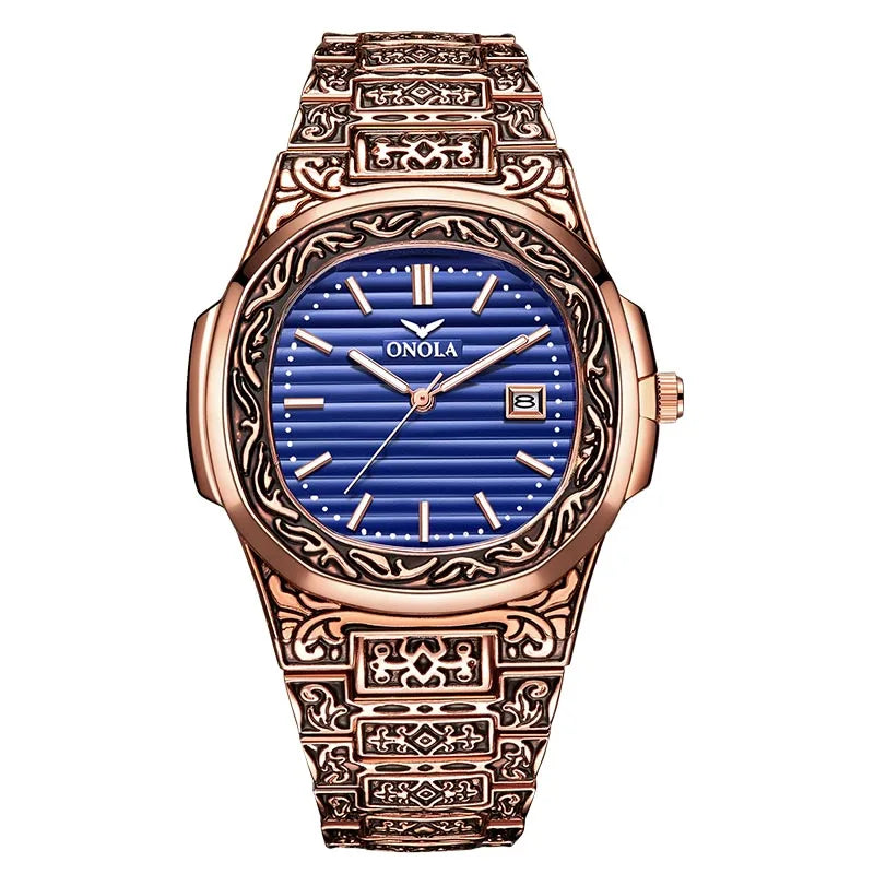 Luxury Retro Golden Quartz Watch for Men