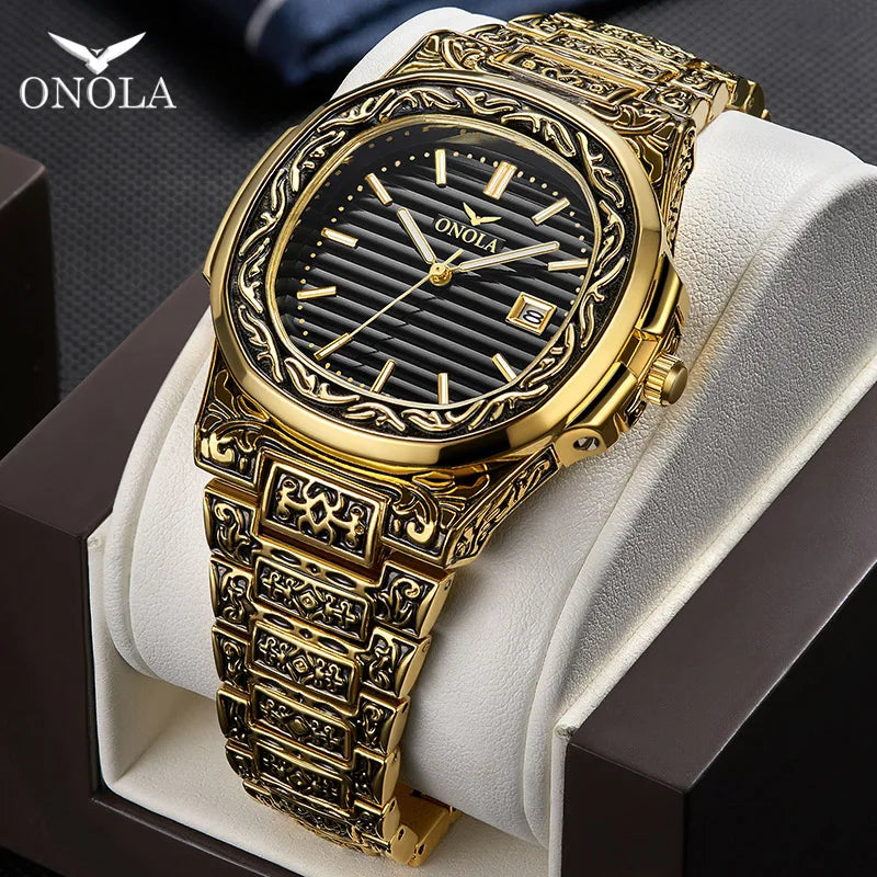 Luxury Retro Golden Quartz Watch for Men