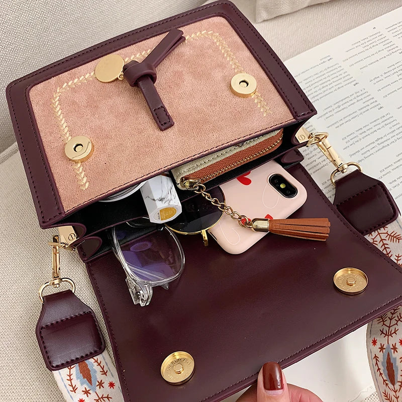 Playful Contrast Color Leather Crossbody Bag