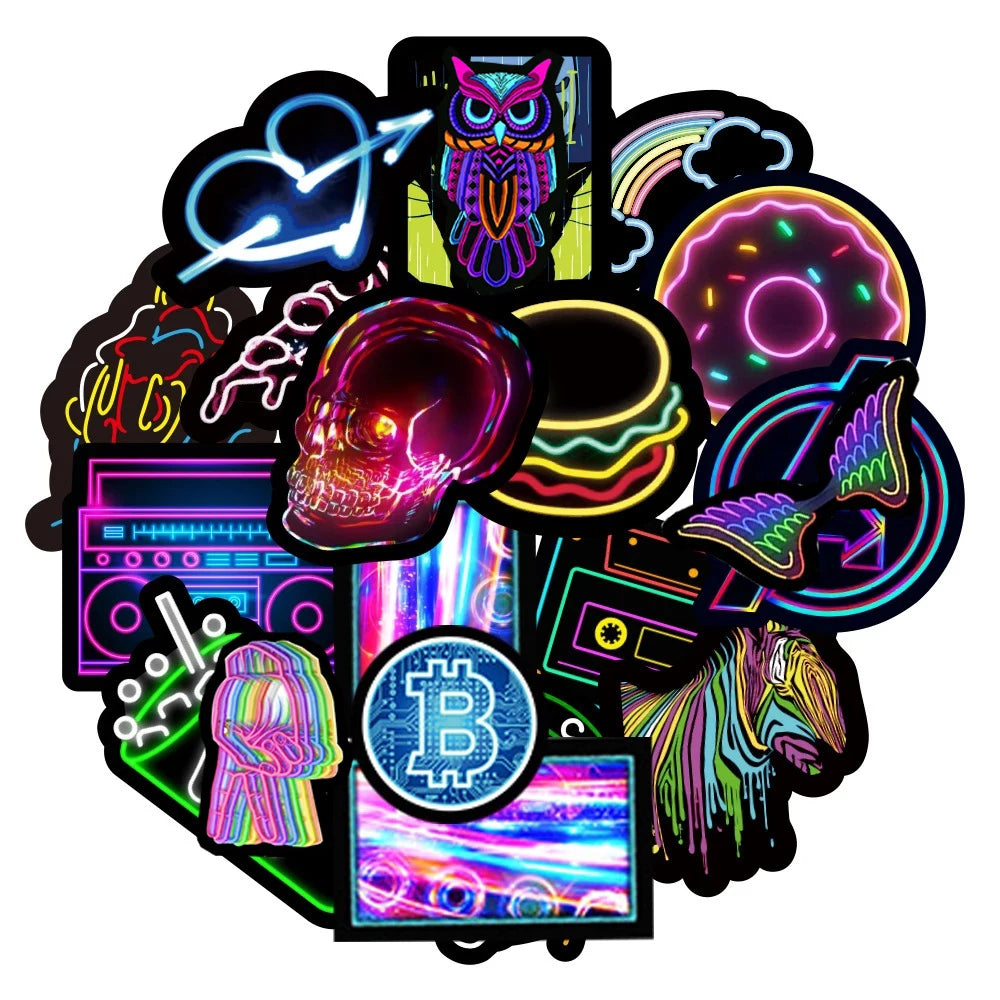 Cartoon Neon Light Graffiti Stickers