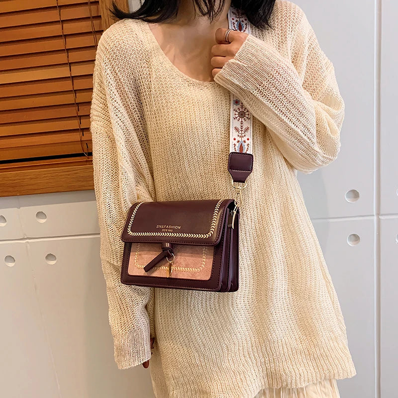 Playful Contrast Color Leather Crossbody Bag