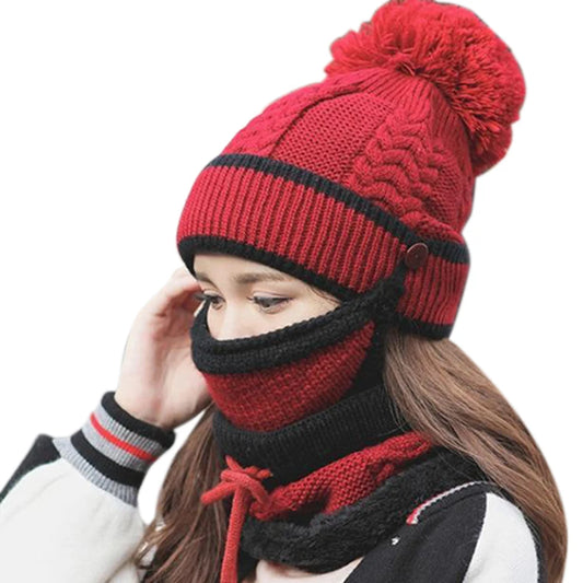 3PCS Harajuku Style Women's Winter Scarf Hat Set