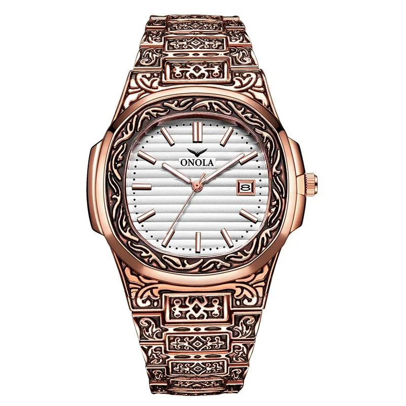 Luxury Retro Golden Quartz Watch for Men