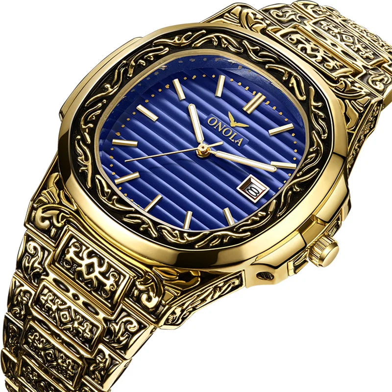Luxury Retro Golden Quartz Watch for Men