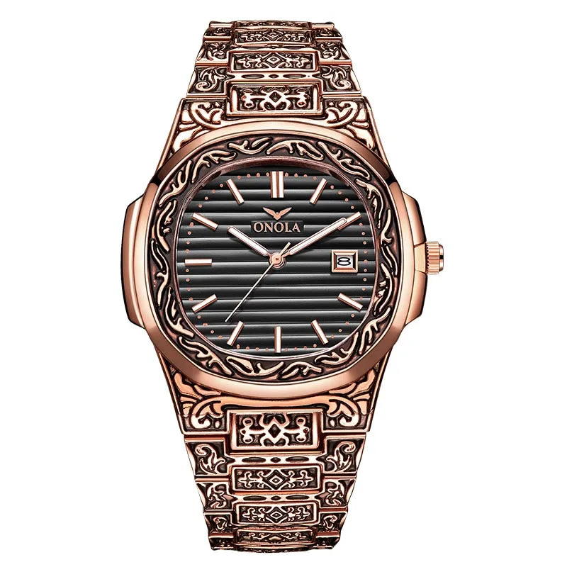 Luxury Retro Golden Quartz Watch for Men