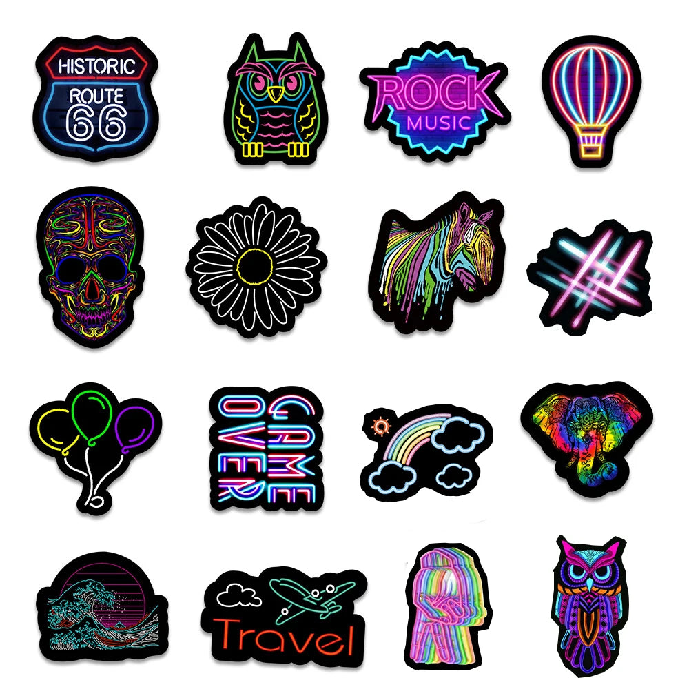 Cartoon Neon Light Graffiti Stickers