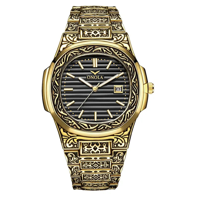 Luxury Retro Golden Quartz Watch for Men