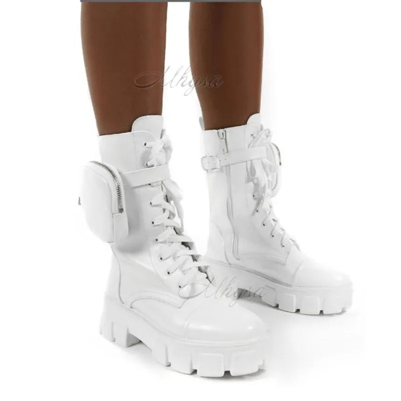 Harajuku Style Ankle Boots with Pocket and Buckle