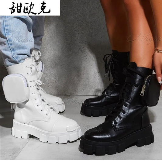 Harajuku Style Ankle Boots with Pocket and Buckle