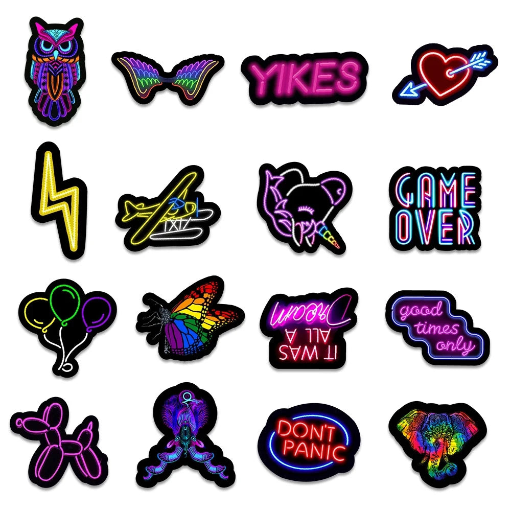 Cartoon Neon Light Graffiti Stickers