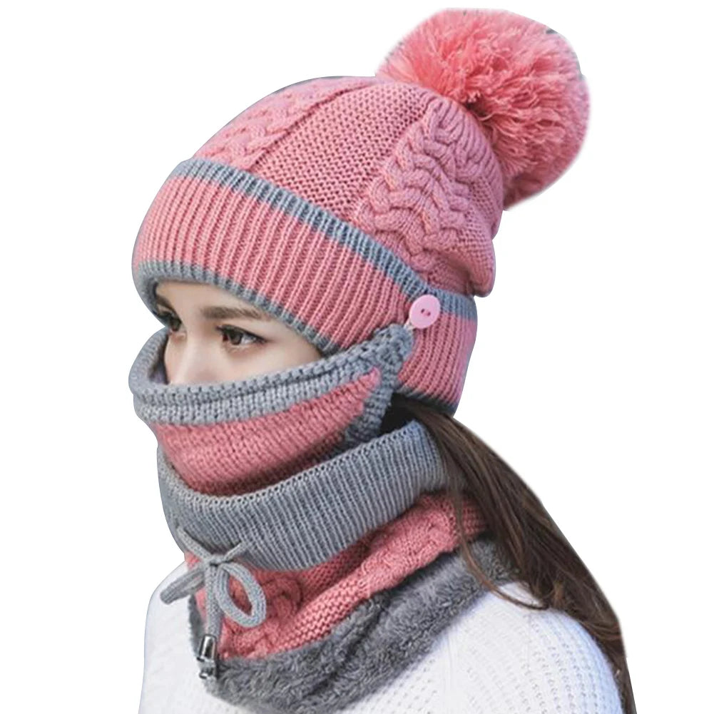 3PCS Harajuku Style Women's Winter Scarf Hat Set