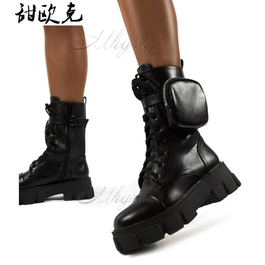 Harajuku Style Ankle Boots with Pocket and Buckle
