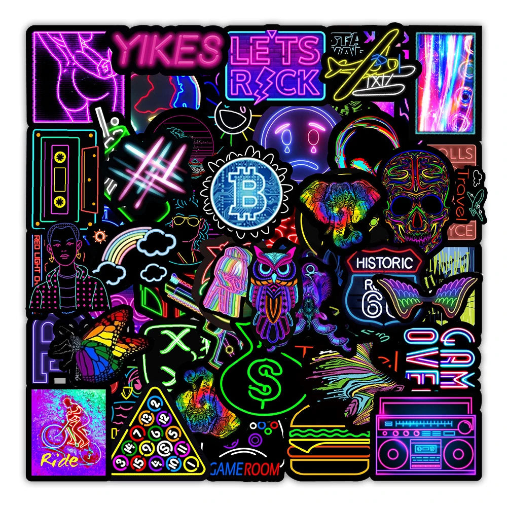 Cartoon Neon Light Graffiti Stickers