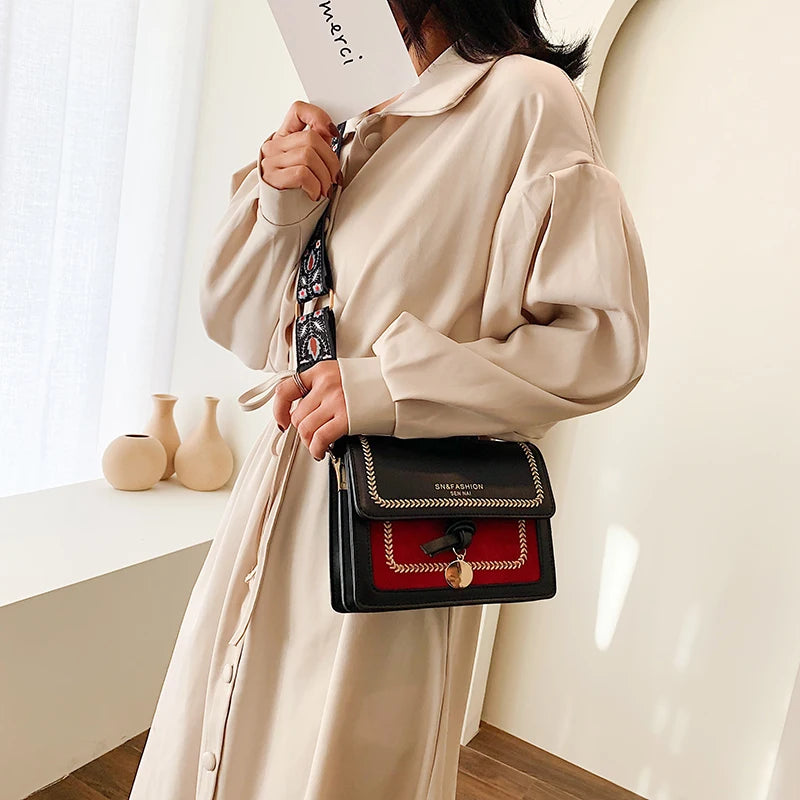Playful Contrast Color Leather Crossbody Bag