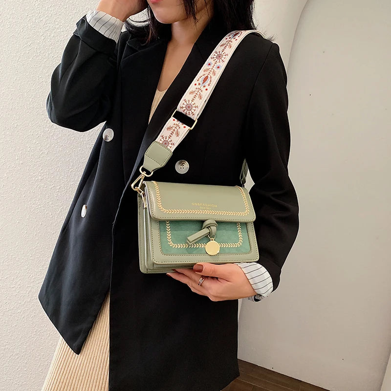Playful Contrast Color Leather Crossbody Bag