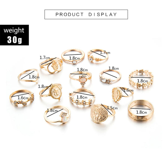 Tocona 15 Pcs Boho Virgin Mary Gold Rings Set for Women