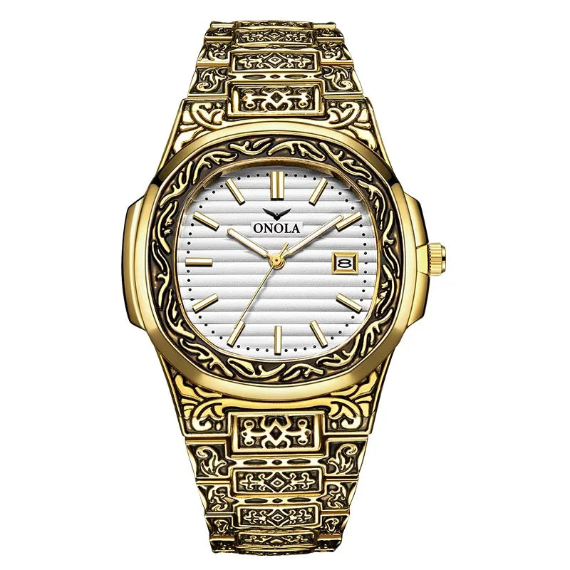 Luxury Retro Golden Quartz Watch for Men