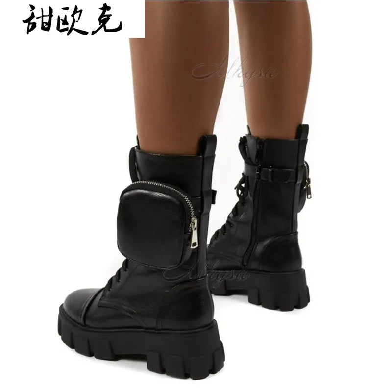 Harajuku Style Ankle Boots with Pocket and Buckle