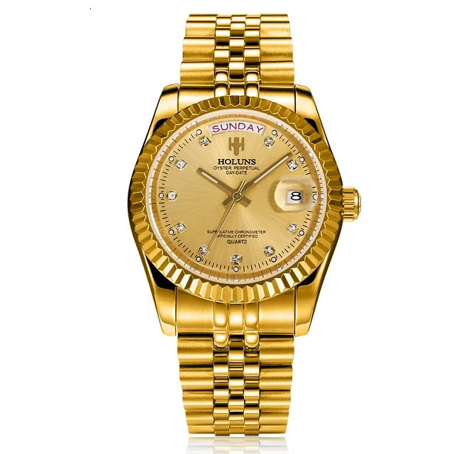 Luxury Gold Diamond Quartz Watch for Men