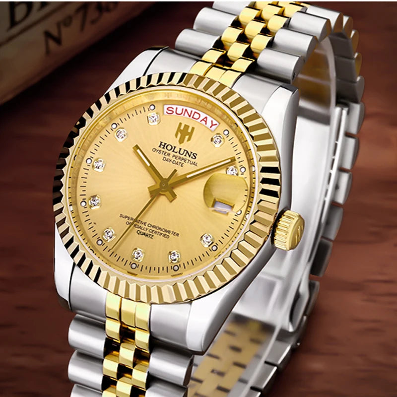 Luxury Gold Diamond Quartz Watch for Men