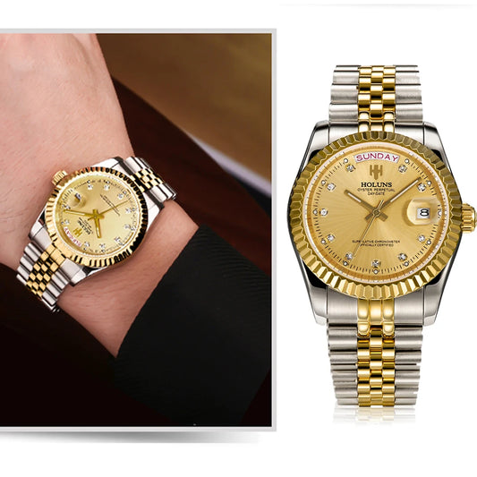 Luxury Gold Diamond Quartz Watch for Men