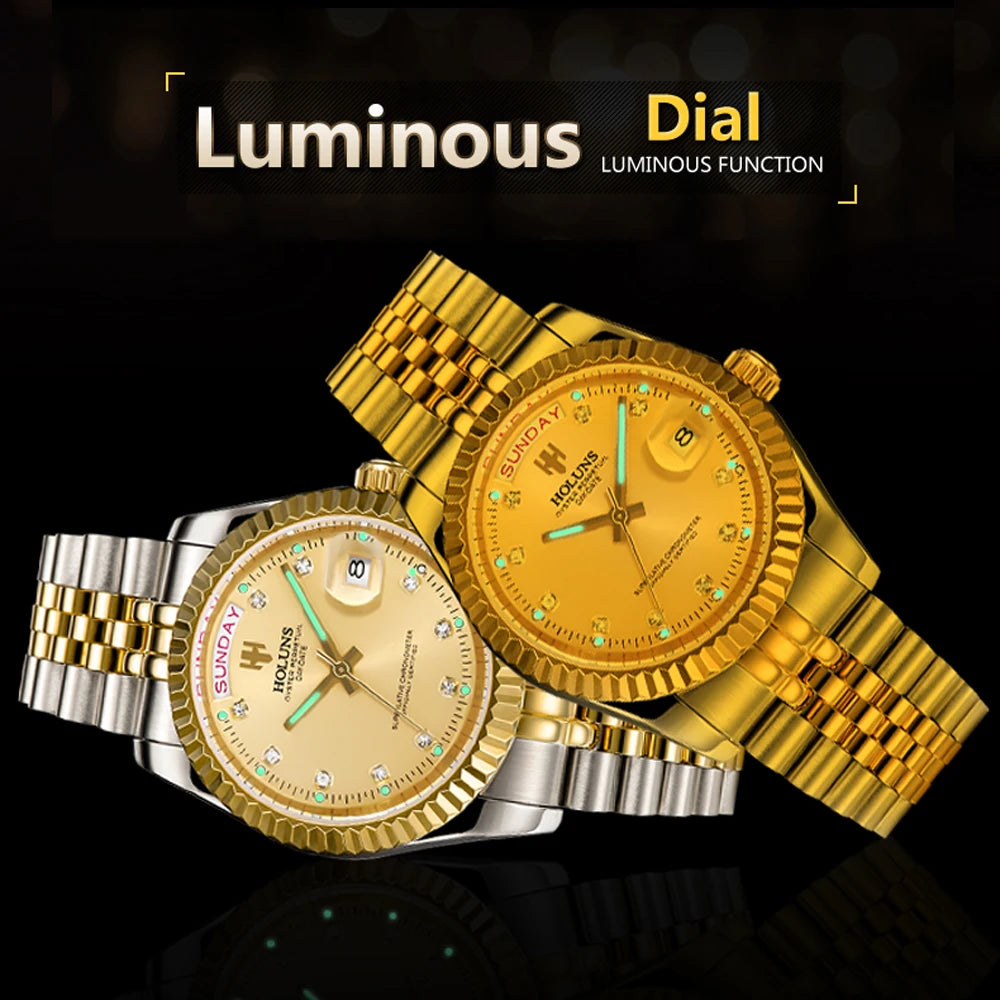 Luxury Gold Diamond Quartz Watch for Men
