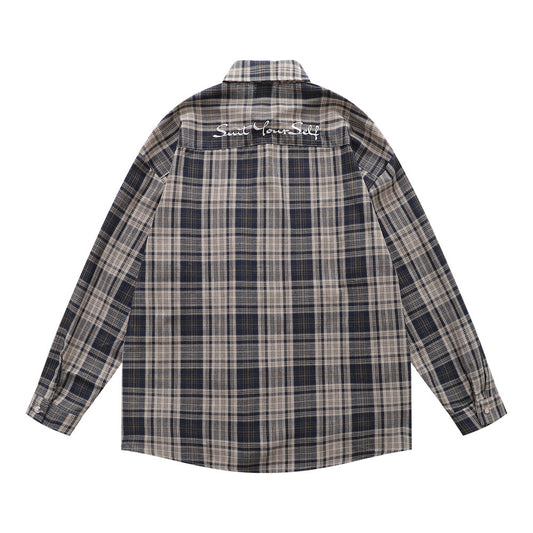 Style Men's Shirt, Turn-down Collar Checkered Long Sleeve Loose Fit Casual Open Front Shirt Jacket