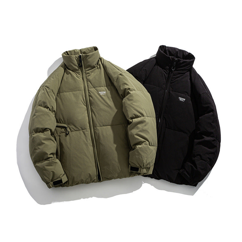Simple Stand-Up Collar Puffer Down Jacket - White Duck Down Coat